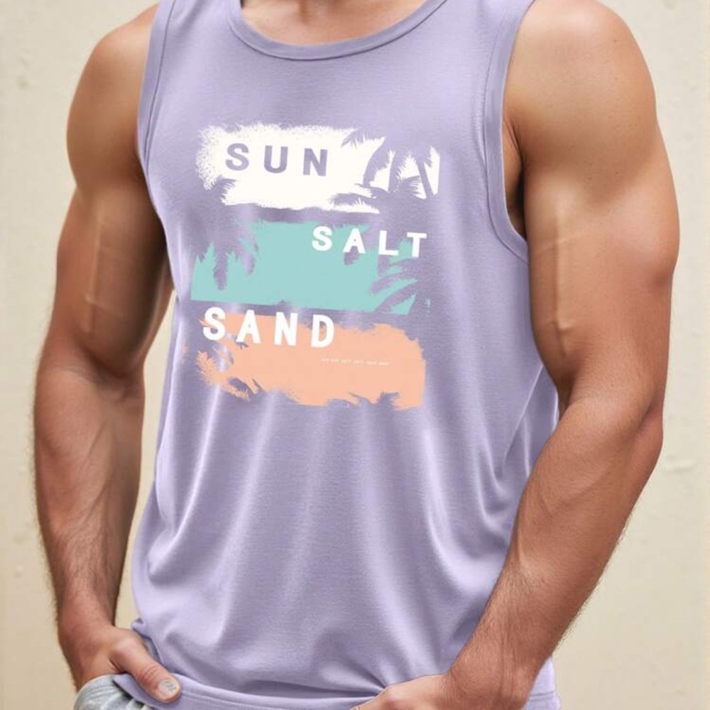 Manfinity Men's Lightweight Knitted, Surf Pattern, Hawaiian Palm Tree Tank Top